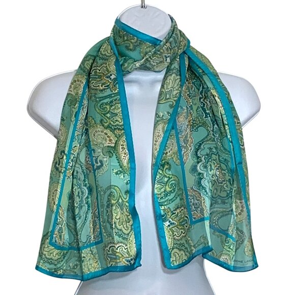 Adrienne Landau Studio Blue Gold Floral SILK Scarf Shawl Bandana 52" EUC - Picture 1 of 3